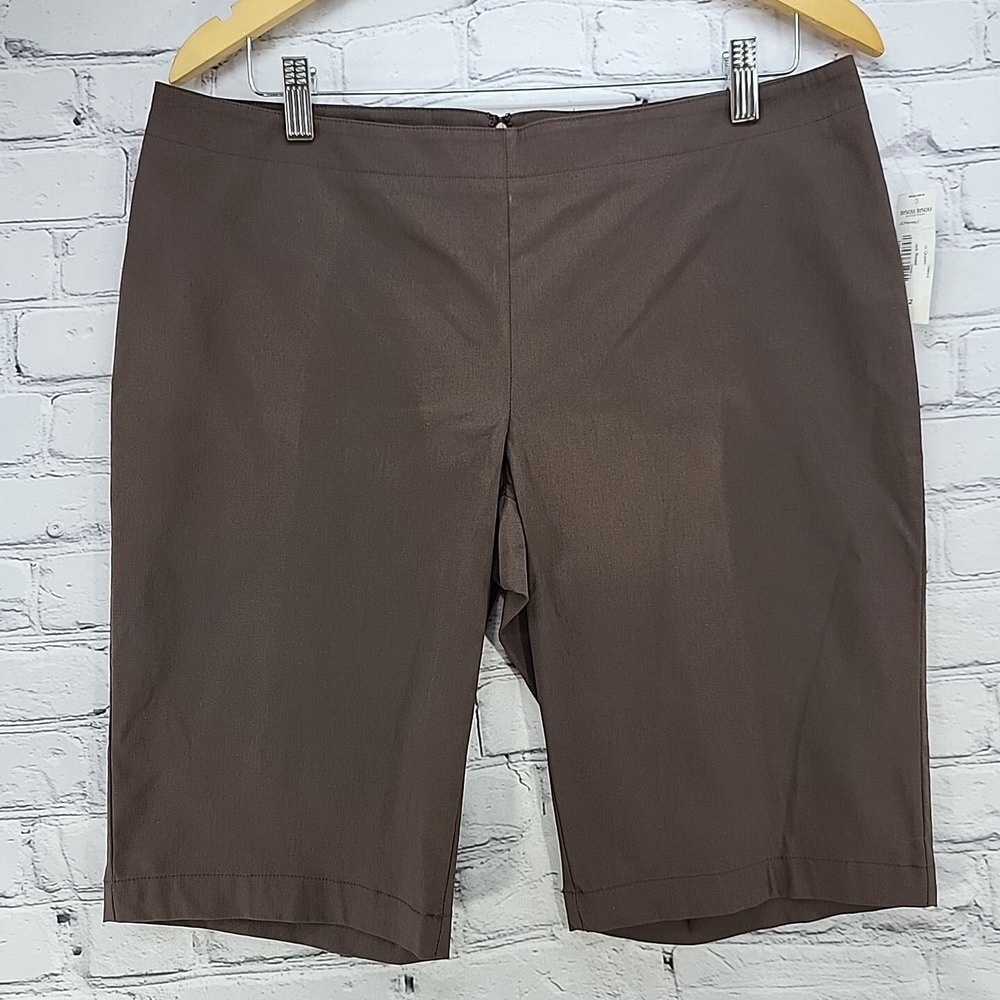 Bisou Bisou Shorts Womens Size‎ 12 Brown Flat Front Bermuda Stretch New NOS Flaw